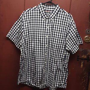 Mens 2XL XXL Izod short sleeve black white check button shirt all cotton no logo